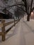 Residential city street during heavy snowstorm, Toronto, Ontario, Canada.