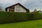 Residential district of small town Fussen near Neuschwanstein castle. Small alpine chalets with red