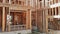 Residential Framed Home. view the beams of the new residential home framing wood walls