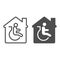 Residential handicap assistance line and solid icon, disability concept, disabled care, nursing home sign on white