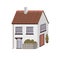 Residential house building architecture. Two-storey home, outside view. Dwelling, real estate with doors, windows, gable