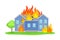 Residential House Engulfed in Flames Vector Illustration