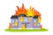 Residential House Engulfed in Flames Vector Illustration