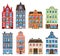 Residential House Icon Collection in Dutch Style.