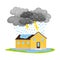 Residential House Undergoing Heavy Rain with Lightning and Thunder Vector Illustration