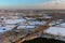 Residential houses areas in snowy covered neighborhood district City of Burlington, NJ with by the Delaware river with panorama of