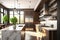 Residential interior of modern kitchen in luxury mansion, 3d rendering