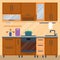 Residential interior of modern kitchen in luxury mansion. House architecture new modern furniture vector illustration.