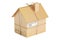 Residential Moving concept, cardboard house parcel, 3D rendering