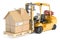 Residential Moving concept. Forklift truck with cardboard house