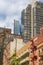 Residential Quarter in New York and skyscrapers in a clear day