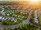 The residential quarters of sunset dawn over the village near