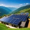 Residential rooftop solar panel systemagainst the stunning backdrop of a mountainous countryside