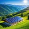 Residential rooftop solar panel systemagainst the stunning backdrop of a mountainous countryside