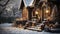 Residential snow-covered house decorated for Christmas