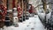 Residential snow-covered house decorated for Christmas