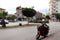 Residential square in the Alanya city with parked scooter.