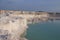 Residents of the city on a blue lake formed due to melt water in the middle of a limestone quarry in the village of Melovye Gorki