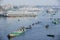 Residents of Dhaka cross Buriganga river by boats in Dhaka, Bangladesh.