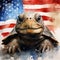 Resilience and Pride: Snapping Turtle Meets the American Flag in Watercolor