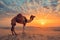 Resilient camel traverses the endless desert, its sturdy frame an epitome of survival, Ai Generated