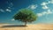 A resilient green tree stands amidst the desert, a symbol of life\\\'s endurance, Ai Generated