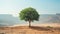 A resilient green tree stands amidst the desert, a symbol of life\\\'s endurance, Ai Generated