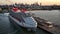 The Resilient Lady cruise ship from Virgin Voyages arriving in Port Melbourne at sunrise