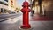 The Resilient Red Classic Fire Hydrant Standing Strong on City Streets. Generative AI