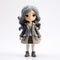Resin Anime Girl Figurine With Gray Coat And Long Hair