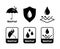 Resistant, waterproof icon set. Signs of reflected water. Surface protection sign collection. Shield with water drop. vector