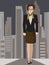 Resolute business woman on modern city background