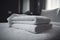 resort bed luxury home hotel white room fresh towel service. Generative AI.