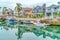 Resort like scenery at Long Beach neighborhood with canal and waterfront homes