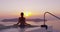 Resort Vacation - Woman In Swimming Pool Spa Enjoying Sunset Over Sea Santorini