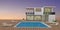 Resort villa on sunset seaview with swimming pool in 3D rendering