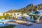 Resorts and beaches with sun loungers and umbrellas Kos Greece