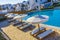 Resorts and beaches with sun loungers and umbrellas Kos Greece