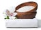 Resources for spa, white towel, aromatic salt