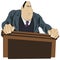 Respectable businessman or politician stands behind podium. Web page design picture concept