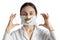 Respirator with flag of Cyprus Doctor puts on medical face mask  on white background