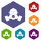 Respirator icons set hexagon