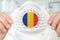 Respirator mask with flag of Romania - Coronavirus COVID-19 conc