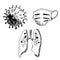 Respiratory corona virus covid-2019. vector black and white classical medical illustration of Mask virus. Health and medicine