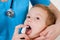 Respiratory system illness, sad child with inhaler