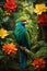 A resplendent quetzal with dazzling plumage takes center stage in dense Brazilian tropical rainforest