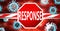 Response and coronavirus, symbolized by a stop sign with word Response and viruses to picture that Response affects the future of