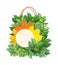 Responsible consumption. Shopping bag made from green and yellow maple leaves. Changing Seasons. Eco-friendly business. Ecology