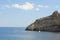 Rest on the Black Sea in Crimea, boating, blue sea, mountains and clear sky, sunny day. Seascape in Ukraine