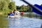 Rest with boats on the river Dniester, ukraine, May